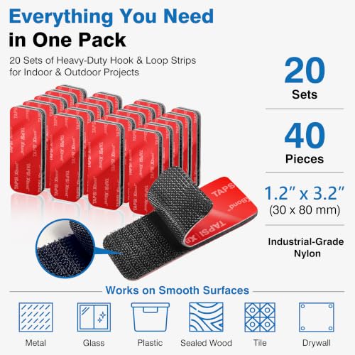 20 Sets Heavy Duty Hook and Loop Strips with Adhesive | Home Repair - Image 3