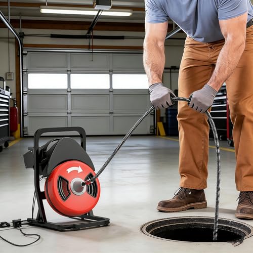 50FTx1/2 Inch Drain Cleaner Machine with Wheels, Sewer Snake - Image 2