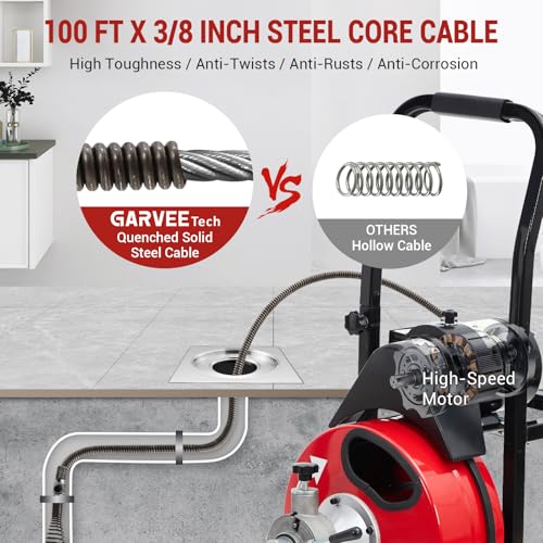 100 ft x 3/8 Electric Drain Snake, 370W Auto-Feed Sewer Auger - Image 8