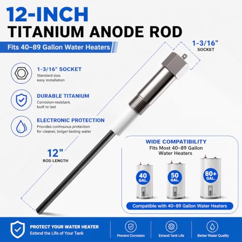 Powered Anode Rod for Water Heater, Titanium, 40-89 Gallon - Image 4