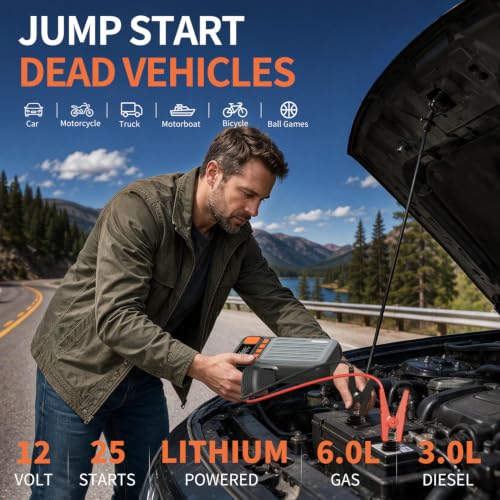 12V Car Battery Jump Starter with 160PSI Air Compressor, Jump Box - Image 3
