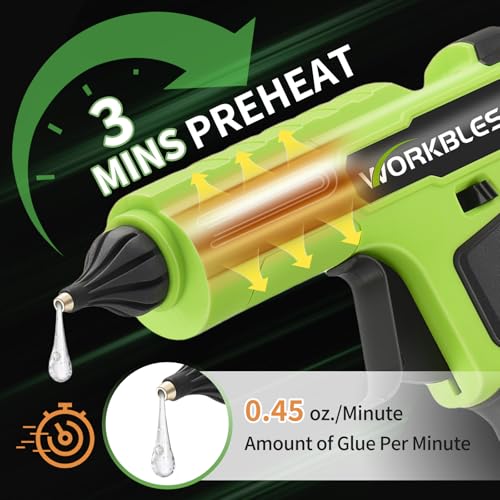 Cordless Hot Glue Gun 21V 2Ah Battery & Full Size Stick Set,Green - Image 5