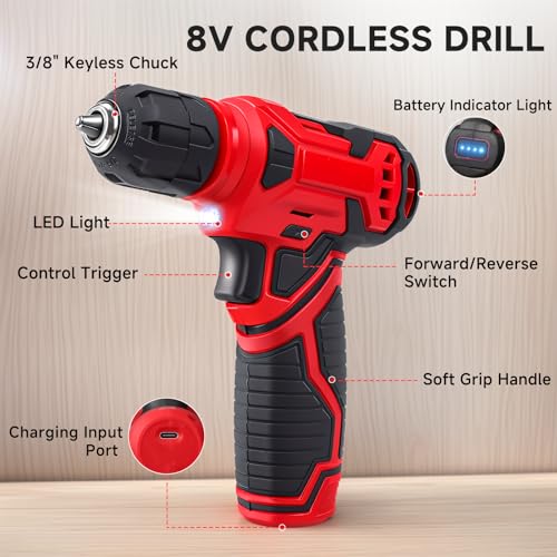 8V Cordless Drill Set, 132-Piece Home Tool Set for DIY & | Hand Tools - Image 5