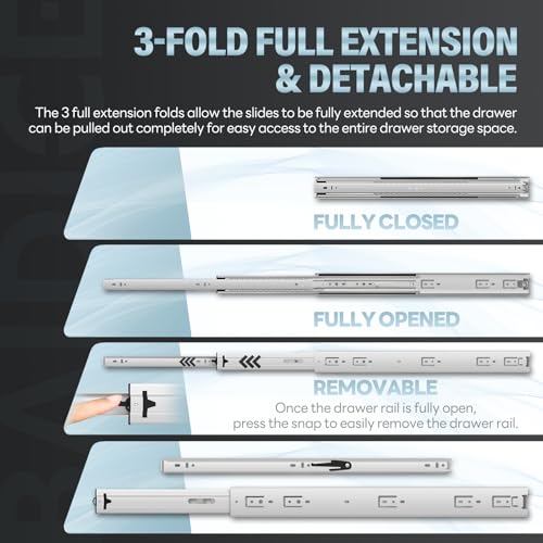 1 Pair Heavy Duty Drawer Slides 12 14 16 18 20 22 24 26 28 - Image 4