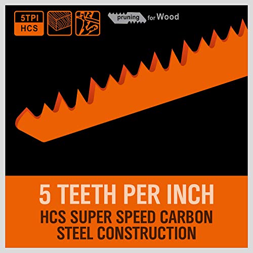 5-Pack 9-Inch Wood Pruning Reciprocating Saw Blades, 5TPI - Image 3