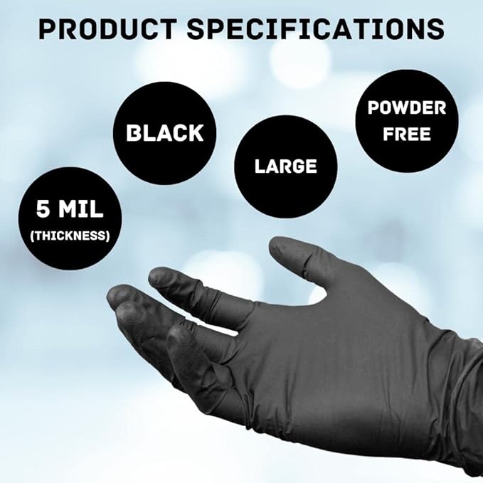 PackagingSuppliesByMail PSBM Industrial Nitrile Extra Thick Disposable Gloves, Black, Textured Fingertips