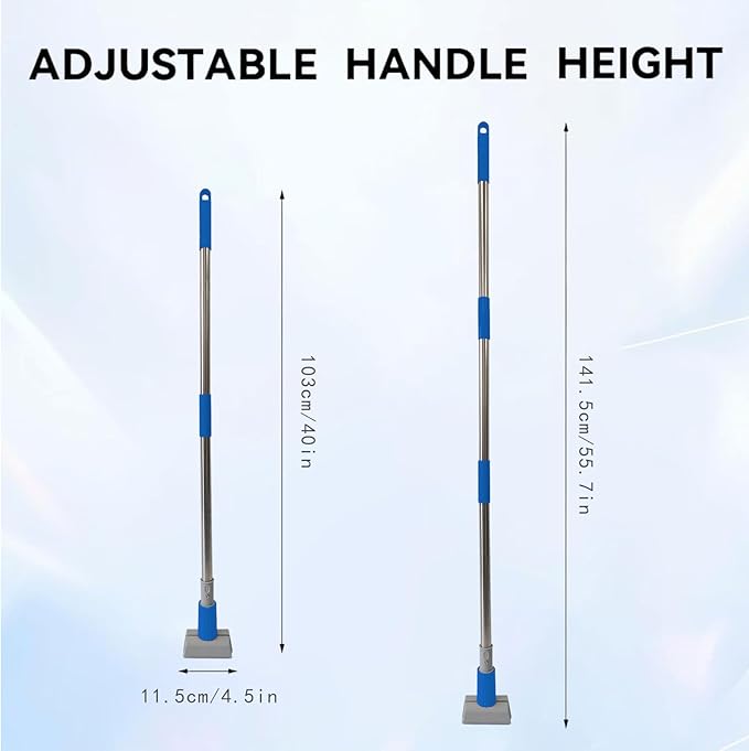 Heavy Duty Commercial Jaw Clamp Mop Handle 55.7 Inch, Thickened Stainless Steel Blue Mop Stick, Industrial Grade Replacement Adjustable Mop Rod