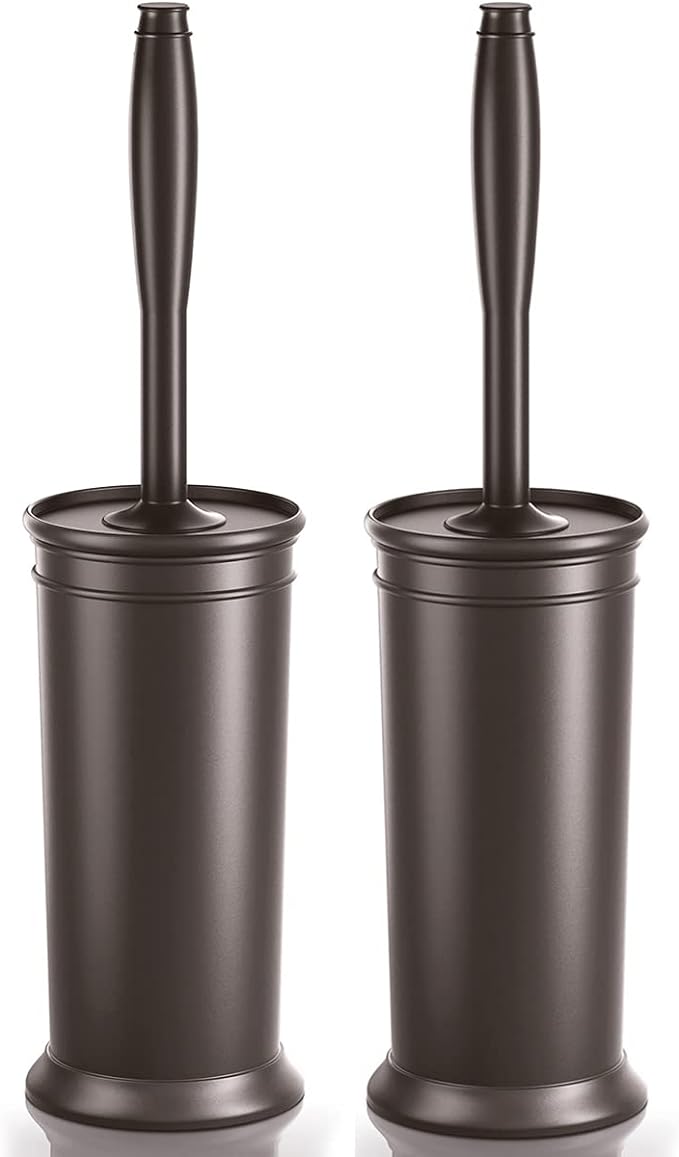 Toilet Brush and Holder 2 Pack, Toilet Bowl Brush with Extra Long Handle, Toilet Scrubber and Covered Holder, Toilet Brushes for Bathroom-Space Saving, Covered Brush, Durable, Deep Cleaning(Bronze)