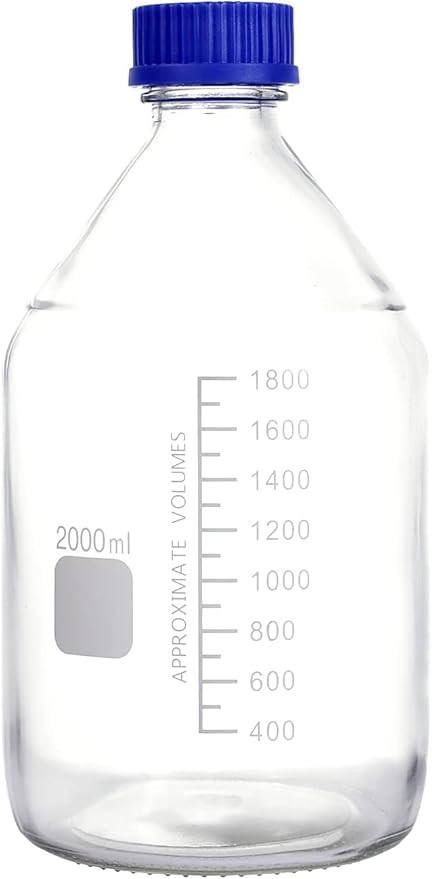 Lab Media Storage Round Bottles Graduated Glass Container GL45 Screw Cap Leakproof Multi-Purpose for Scientific | pack of 1 (Blue,2000ml)