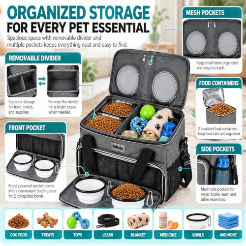 Dog Travel Bag with 2 Food Containers & 2 Collapsible - Image 3