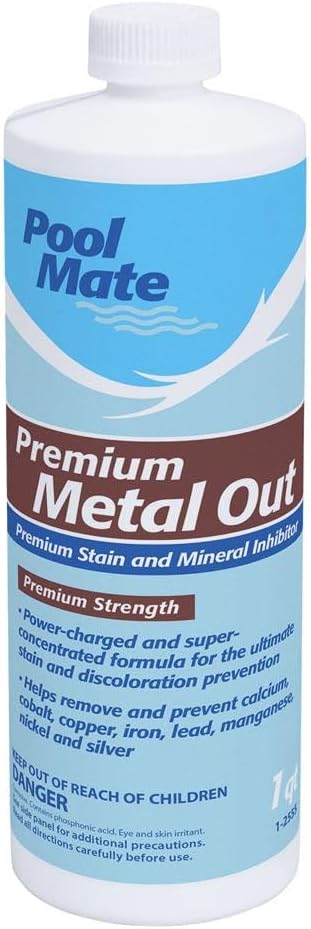 Pool Mate 1-Quart 12-Pack Premium Metal Out Stain and Mineral Inhibitor, Pool Metal Remover, Stain Remover, Made in USA