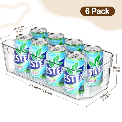 Clear Fridge Organizer, Refrigerator Organizer Bins with Handle, Freezer, Kitchen Cabinet, Pantry Organization, BPA Free Fridge Organizers (12.4 inch 6 Pack) - Image 3