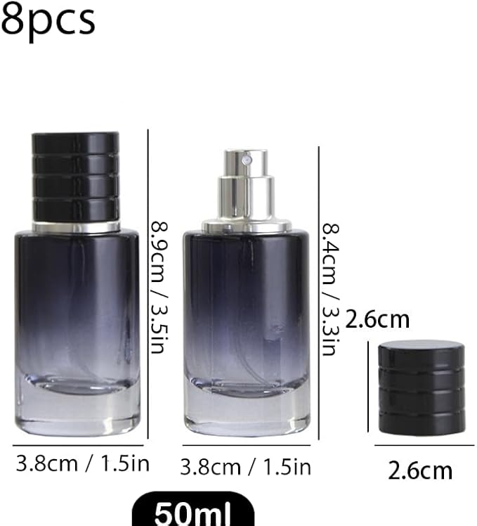 Empty Perfume Bottle Refillable 8PCS Glass Clear Gradient Blue Travel Spray Atomizer Container Perfume Fine Mist Spray Pump Bottles Dispenser for Essential Oil Liquid (Cylinder Blue 50ml-8PCS)