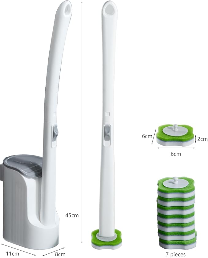 Disposable Toilet Brush,Toilet Bowl Brush and Holder Set with 30 Magic Sponge Eraser Wand Refills, Wall Mounted Cleaning Brush for Bathroom Toilet (Toilet Brush,1 Set)