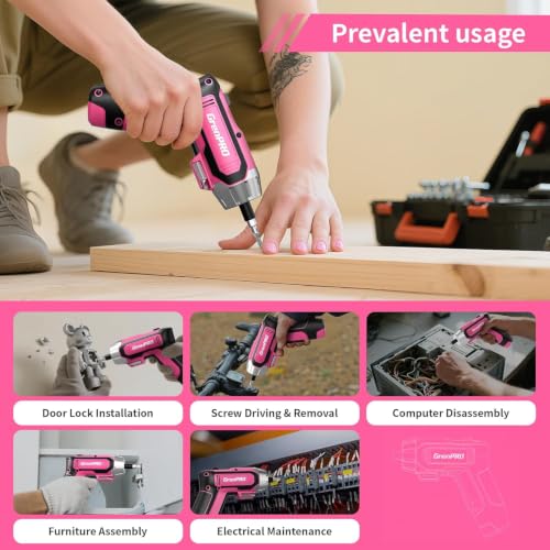 4V Cordless Electric Screwdriver Set, 29-Piece, Pink - Image 7
