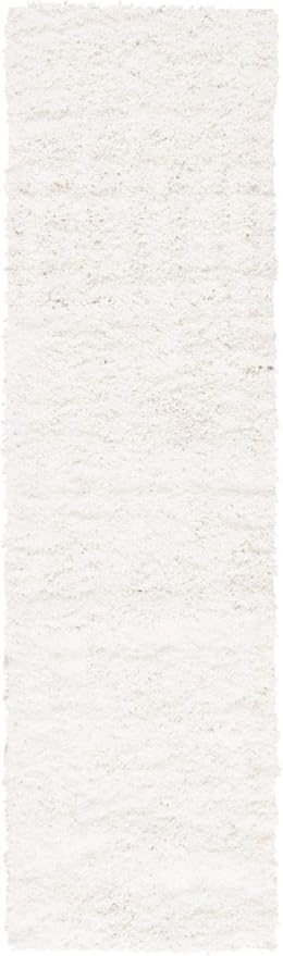 SAFAVIEH August Shag Collection Runner Rug - 2' x 9', White, Solid Design, Non-Shedding & Easy Care, 1.5-inch Thick Ideal for High Traffic Areas in Living Room, Bedroom (AUG200A)