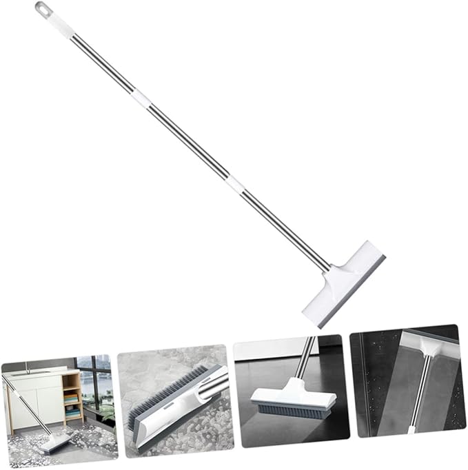 Healifty Floor Scrub Brush with Long Ergonomic Handle for Bathroom and Stiff Bristles Scrubber and Scraper Combo for Tile Grout Bathtub and Floor Corners Space Saving Hanging Design