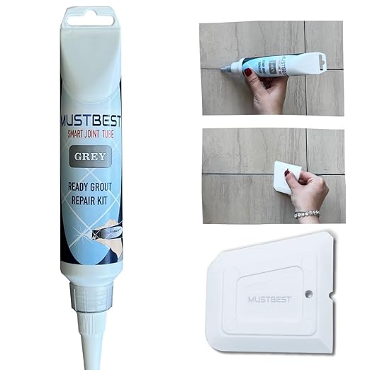 Tile Grout Repair Kit (Grey 8.8 Oz - 250 Gr), Four-Way Use, Repair, Renew, Repaint, Fill The Gaps, Fast Drying, Odorless, Waterproof And Pre-Mixed Grout Pen For Shower, Kitchen, Pool,Bathroom