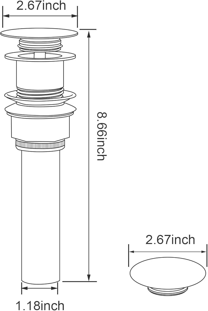 Bathroom Sink Drain with Strainer Basket and Pop-Up Drain Stopper Set (Brushed Nickel, Without Overflow)