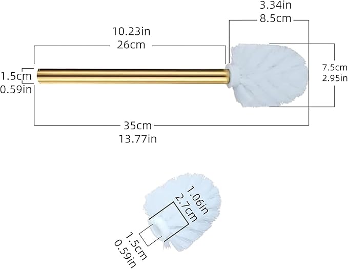 Gold Toilet Brush Replacement Brushes Only, Bring 3 ø 7.5 Cm White Toilet Brush Replacement Head Screw On, Toilet Cleaner Brush, Gold Bathroom Accessories for Bathroom Toilet Bathtub Clean (35cm)