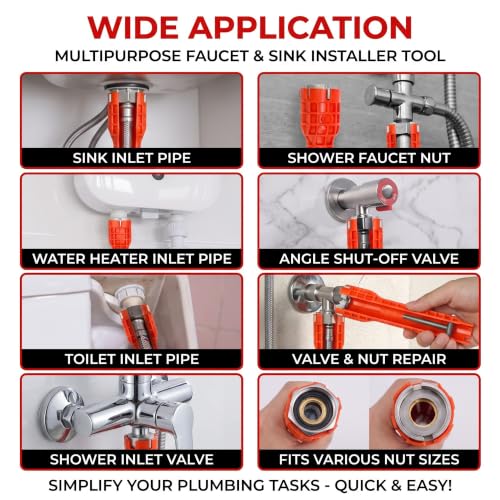 8 Pcs Sink Wrench Basin Wrench Set, Plumbing Tools with Bag, Red - Image 4