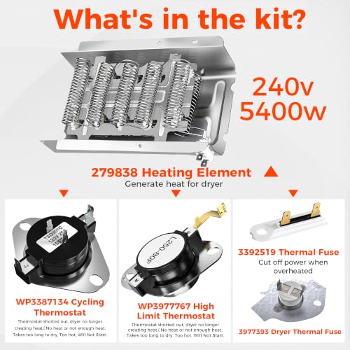 Upgrade 279838 W10724237 Dryer Heating Element 3403585 - Image 3