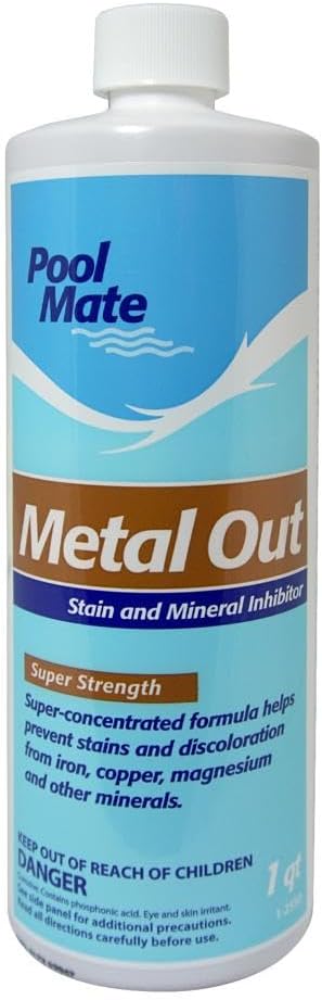 Pool Mate 1-Quart 4-Pack Concentrated Metal Out Stain and Mineral Inhibitor, Pool Metal Remover, Stain Remover, Made in USA