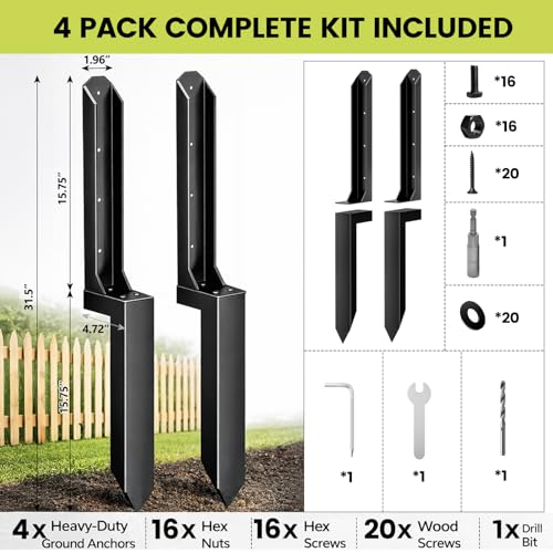 4Pack Fence Post Repair Kit, Heavy Duty Steel Ground Spike - Image 3