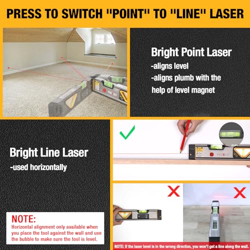 PREXISO 2-in-1 Laser Level 100Ft/30Ft, 12" Magnetic Spirit Level - Image 4