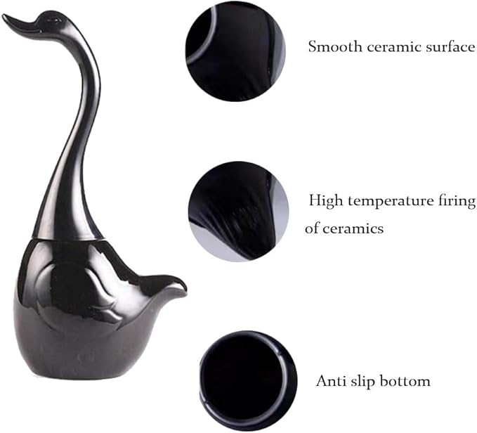 Ceramic Toilet Brush and Holder,Cute Bathroom Decor Toilet Bowl Brush Household Cleaning Tool for Bathtub,Black