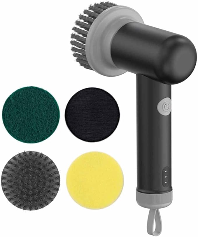 Electric Spin Scrubber Electric Cleaning Brush Cordless Power Scrubber with 3 Replaceable Brush Heads Handheld Power Shower Scrubber for Bathtub, Floor, Wall, Tile, Toilet, Window, Sink - Black