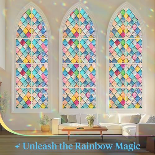 Haton Stained Glass Window Film, Rainbow Lattice Stickers - Image 4