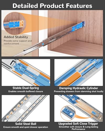 22 Inch Side Mount Soft Close Drawer Slides, 5 Pairs - Image 4