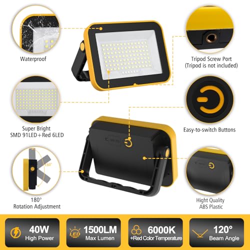 T-SUN Rechargeable Work Light, 2 Pack Portable Flood - Image 5