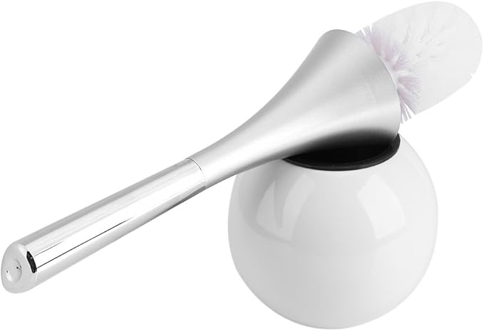 Toilet Brush Set, Stainless Steel Base Water Proof and ABS Plastic Handle Anti Impact, with Concealed Holder for Modern Bathroom Decor (White Base)