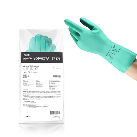 Ansell AlphaTec Solvex 37-175 Flocked Chemical-Resistant Gloves for Cleaning, Agriculture, Food, Mechanics, Oil - XXL, Green (12 Pairs)