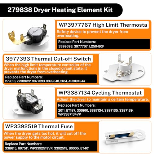 【UPGRADE】 279838 Dryer Heating Element Kit, for Whirlpool - Image 5