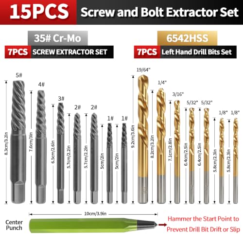 15Pcs Screw Extractor Set and Left Hand Drill Bit Set - Image 3