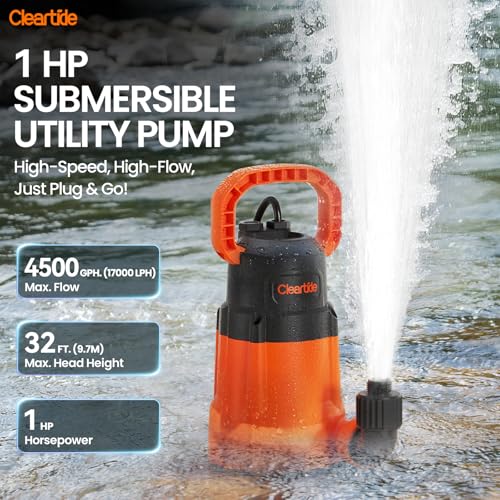 1 HP Submersible Utility Water Pump, 4500 GPH Sump Pump - Image 4