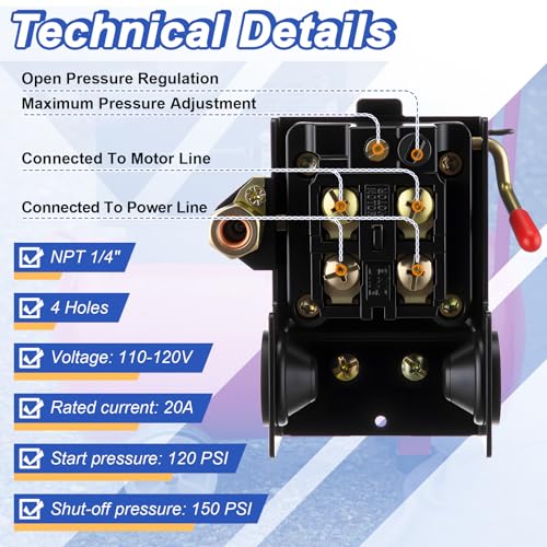 Dreyoo Air Compressor Pressure Switch, 120-155 PSI - Image 4