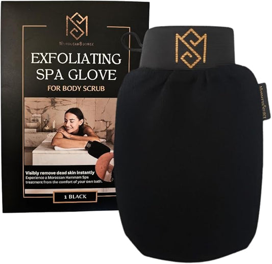Exfoliating Glove Kessa Mitt Body Scrubber - Dead Skin Remover Shower Glove for Dead Skin Scrubbing and Deep Pore Cleansing - by MoroccanSource (1 Pack Black)