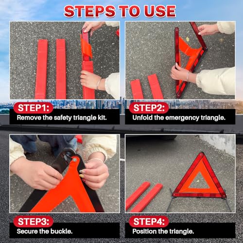 MAOPINER 3 Pack Reflective Emergency Warning Triangles with Case - Image 4