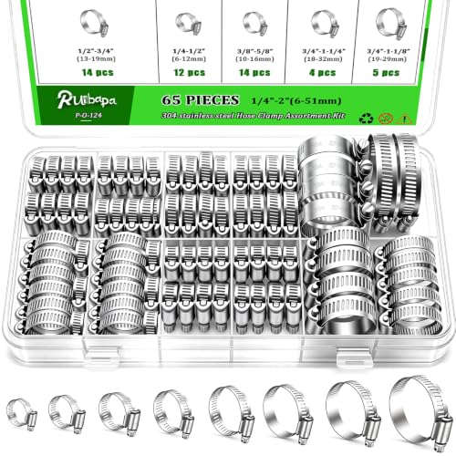65PCS Hose Clamps Kit,1/4"–2" (6-51mm) SAE 304 Stainless Steel - Image 2