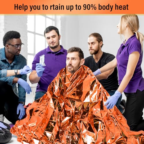 20 Pcs Emergency Blankets Bulk Space Survival Blanket, Orange - Image 8