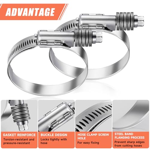 2 Pack Heavy Duty Worm Hose Clamp, Adjustable Range 2 | Hand Tools - Image 5