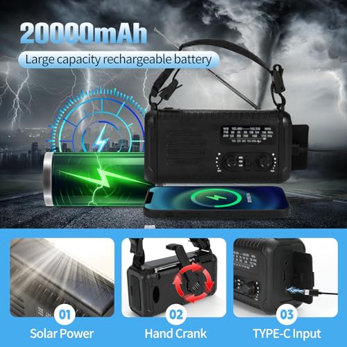 Emergency Weather Radio 20000mAh, Solar Hand Crank Radio - Image 4