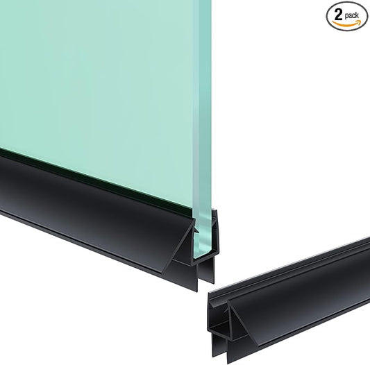 Shower Door Bottom Seal Strip, 2PCS Seal Strip, Clear PVC, 36" Length, Fits 10mm Thick Glass, Prevents Leaks, Easy Installation, No Adhesive Required (Black, 39in for 3/8"(10mm) Door)