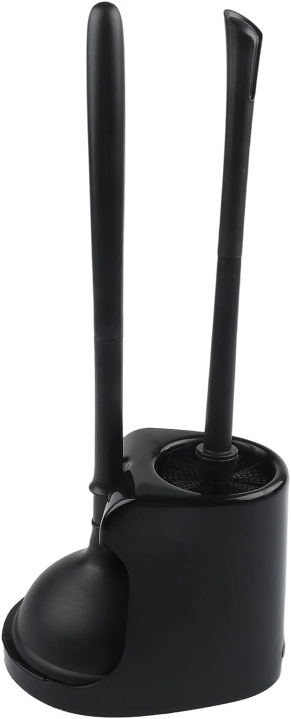 2-in-1 Removable Toilet Plunger and Brush Set with Holder, Heavy Duty Bathroom Cleaning Tools Bowl Scrubbing and Unclogging, Modern Black and White(Black)