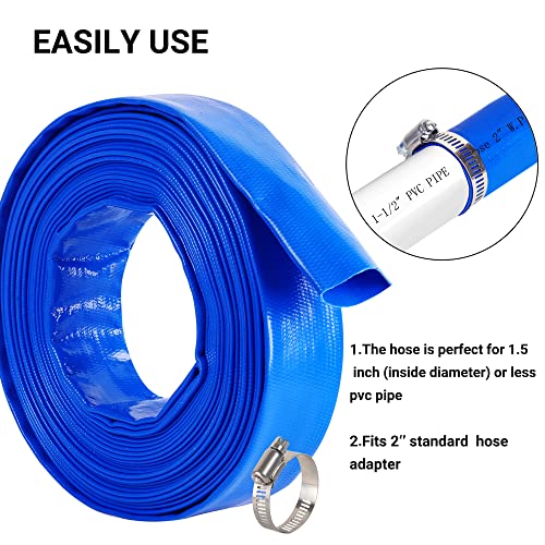 2" (Flat 3.4’’ width) x 100 FT Pool Backwash Hose Kit with Male - Image 6