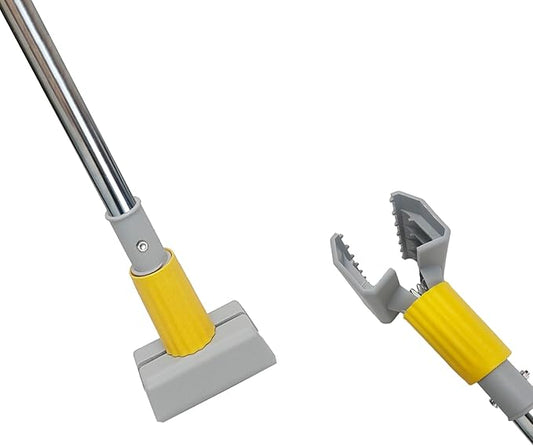 Heavy Duty Commercial Jaw Clamp Mop Handle 55.7 Inch Thickened Stainless Steel Yellow Mop Stick Industrial Grade Replacement Adjustable Mop Rod